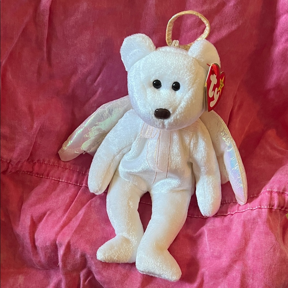 Ty White Plush Bear with Iridescent Wings